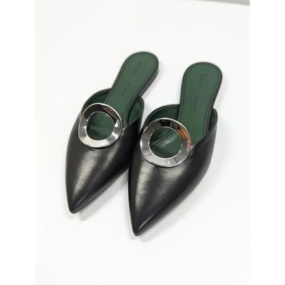 Proenza Schouler Women's Black Circle Ring Point Mules Slide Size 37.5 MSRP $550 - Picture 3 of 9